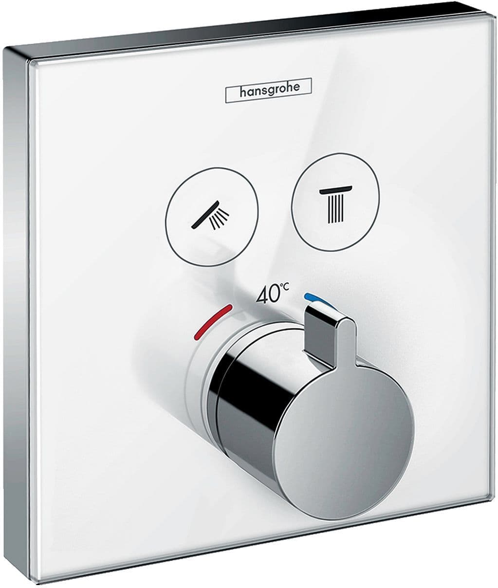 SET DE FINITION SHOWERSELECT GLASS THERMOSTAT+2 ROBINETS D'ARRET HANSGROHE BLANC vue 1