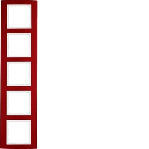 Plaque de recouvrement 5 postes Berker B.3 Alu, Rouge / Blanc polaire vue 1
