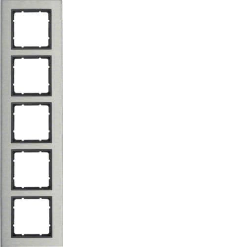 Plaque de recouvrement 5 postes Berker B.7 Inox / Anthracite vue 1