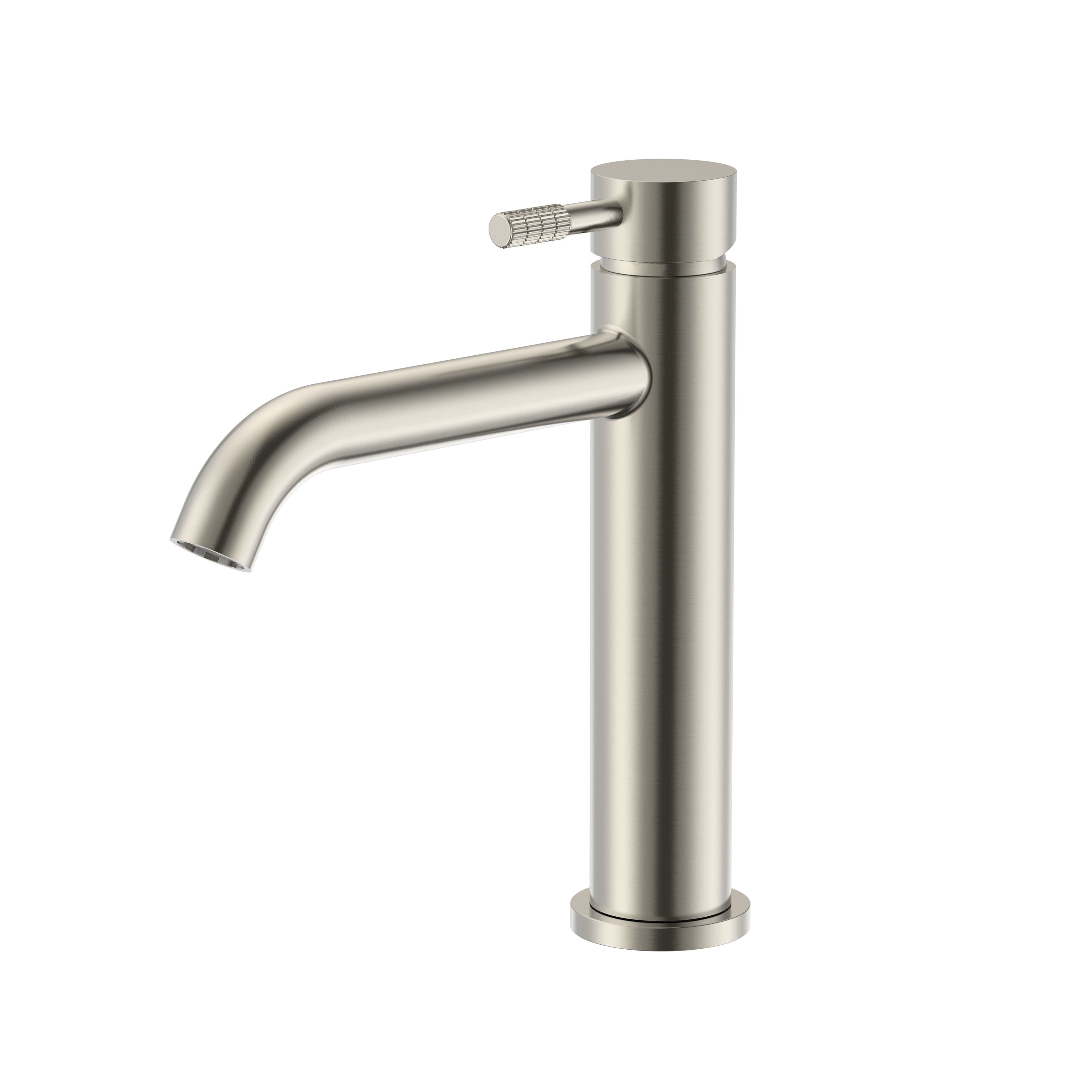 STRIA MITIGEUR LAVABO – DÉMARRAGE À FROID – POIGNÉE AVEC STRUCTURE STRIÉE RAFFINÉE – SANS BONDE – ACIER INOX BROSSÉ vue 1