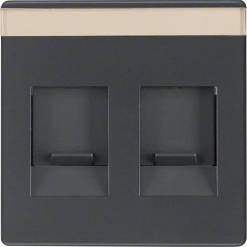 Enjoliveur avec 2 volets antipoussière et porte - étiquette Berker Q.1 / Q.3 Anthracite, Velours vue 1