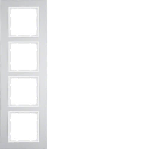 Plaque de recouvrement 4 postes Berker B.3 Alu, Alu / Blanc polaire vue 1