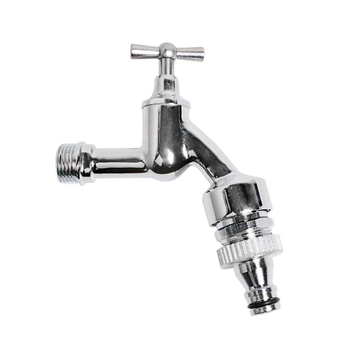 986192155 LT robinet de service Poignée à garrot, chromé, 1/2" M x Gardena Click, avec Aérateur de tuyau u. clapet anti-retour. vue 1