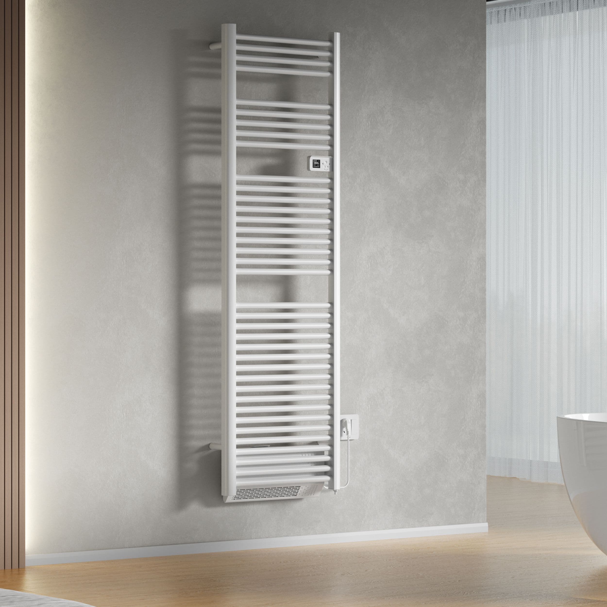 BELRAD SÈCHE-SERVIETTES ÉLECTRIQUE AVEC SOUFFLEUR – AVEC THERMOSTAT NUMÉRIQUE PROGRAMMABLE – SMART WIFI - 2000W – 1840X540X133 MM – BLANC BRILLANT vue 1