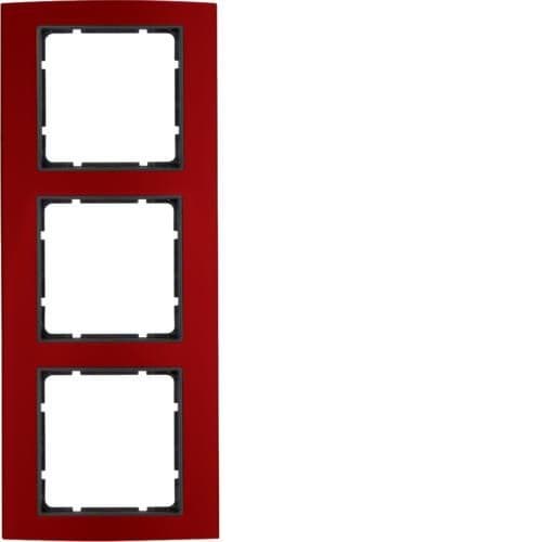 Plaque de recouvrement 3 postes Berker B.3 Alu, Rouge / Anthracite vue 1
