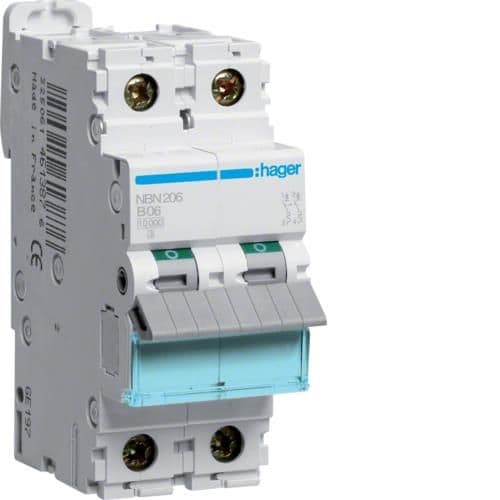 Disjoncteur 10kA - courbe B - 2 pôles - 6A - 2 modules vue 1