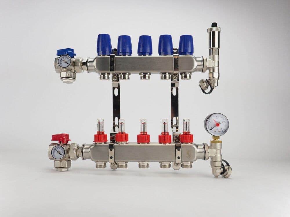 Van Marcke Floor Heating collecteur acier inoxydable entièrement prémonté pour 4 circuits de chauffage vue 1