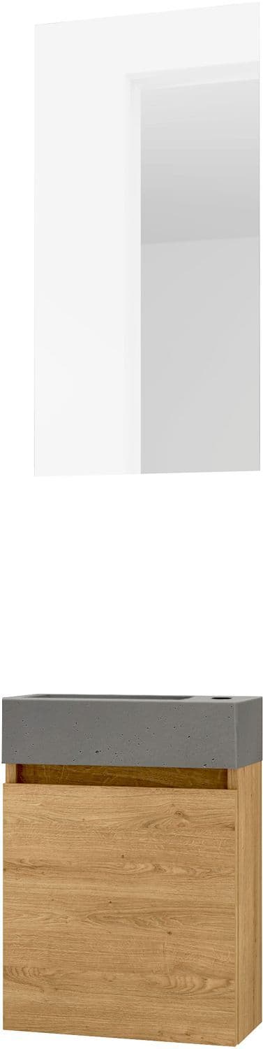 LAVE-MAINS FORM MINI BETON/ 1 PORT/MIROIR CHENE NORDIC vue 1