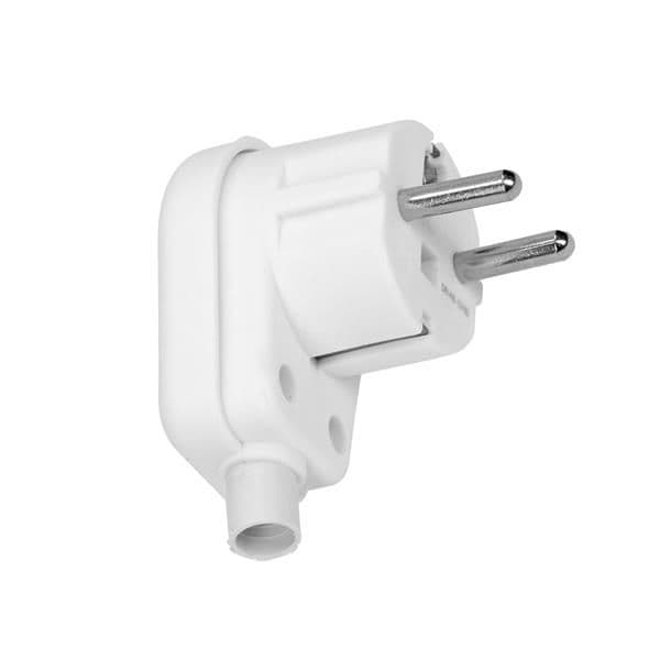 Fiche mâle coudée 2 pôles + T 16A 250V Blanche vue 1