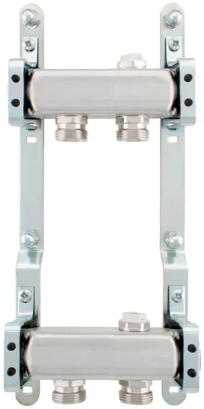KIT COLLECTEURS INOX 4/4" - 2 X 3/4"EC AVEC PURGEURS + FIXATION MURAL vue 1