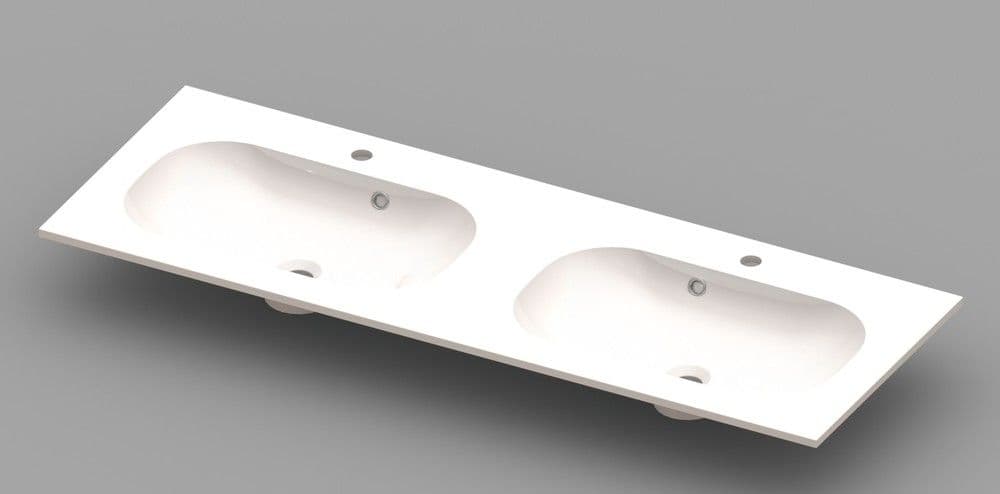 Van Marcke Ovum tablette avec 2lavabos 1400x500x200mm blanc marbre artificiel vue 1