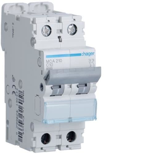 Disjoncteur 6kA - courbe C - 2 pôles - 10A - 2 modules vue 1