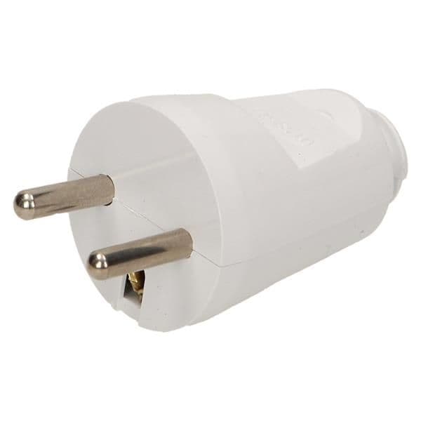 Fiche mâle droite 2 pôles + T Blanc IP20 vue 1