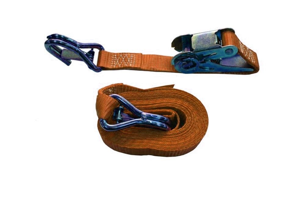Sangle d'arrimage 5m x 25mm 800daN orange avec cliquet et crochet vue 1