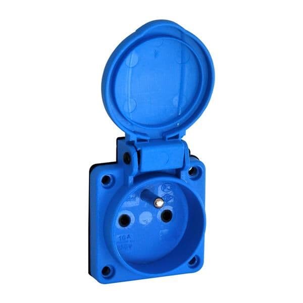Prise semi-encastrée 1 x 16A 220 - 240Vac 2 pôles + T Bleu+protec.enfant avec vis vue 1