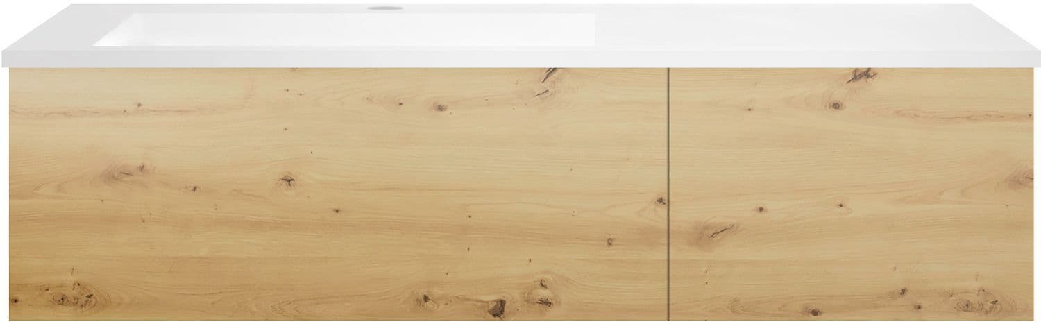 SOUS MEUBLE COFFEE 2 TIROIRS 120 CHENE URBAN+LAVABO GAUCHE EN MARBRE SYNTHETIQUE BLANC vue 1