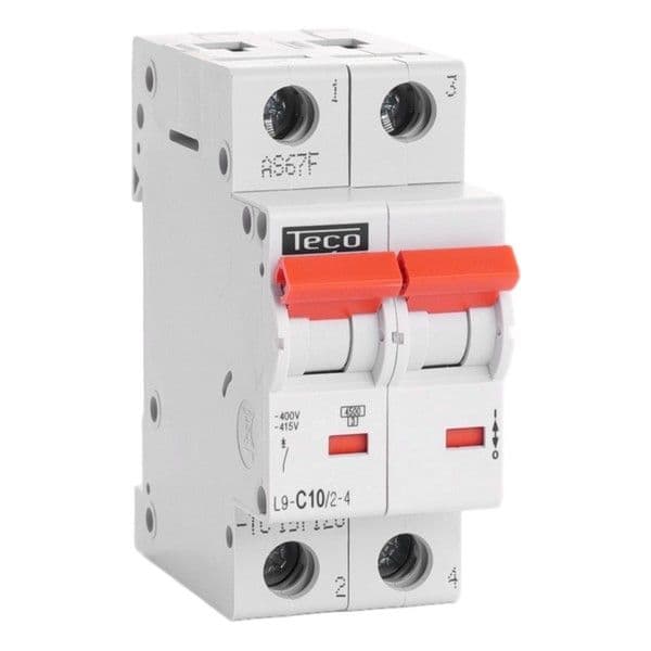 Disjoncteur 2 pôles 10A 4,5kA courbe C vue 1