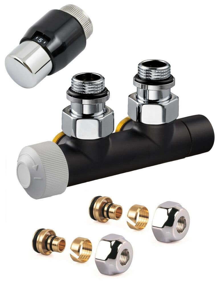 Resideo Therafix Design set raccordement mural gauche 1/2" noir vue 1