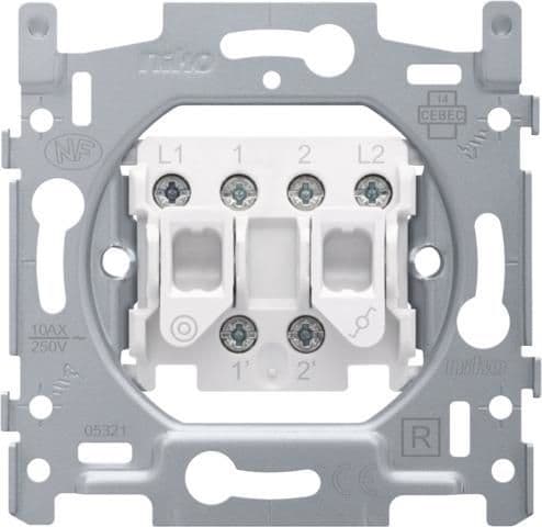 Socle pour interrupteur double: interrupteur va & vient et bouton - poussoir NO, 10AX / 250Vac vue 1