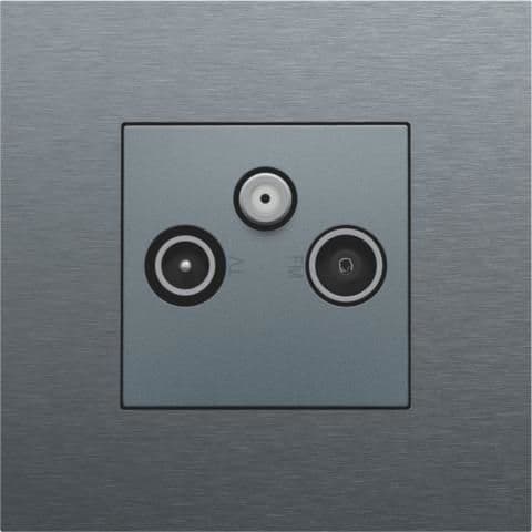 Set de finition pour 2 connexions coaxiale simples pour TV, FM et une connexion satellite Alu Steel vue 1