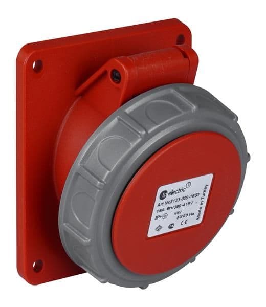Prise CEE femelle semi-encastrée inclinée 5 x 32A 380 - 415Vac Rouge IP67 avec raccords à visser vue 1