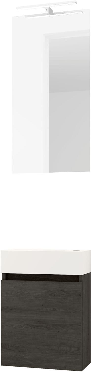 LAVE-MAINS FORM MINI PORCELAINE/ 1 PORT/MIROIR/LUMIERE LED CHENE GRAPHIT vue 1