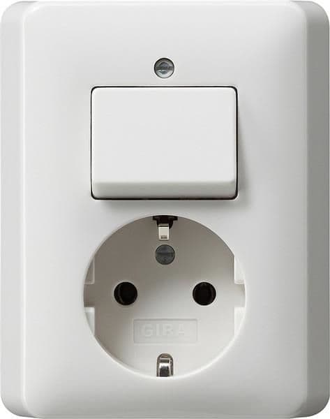 Combinaison interrupteur à bascule / prise Schuko 16A 250V~ avec plaque massive Blanc brillant vue 1