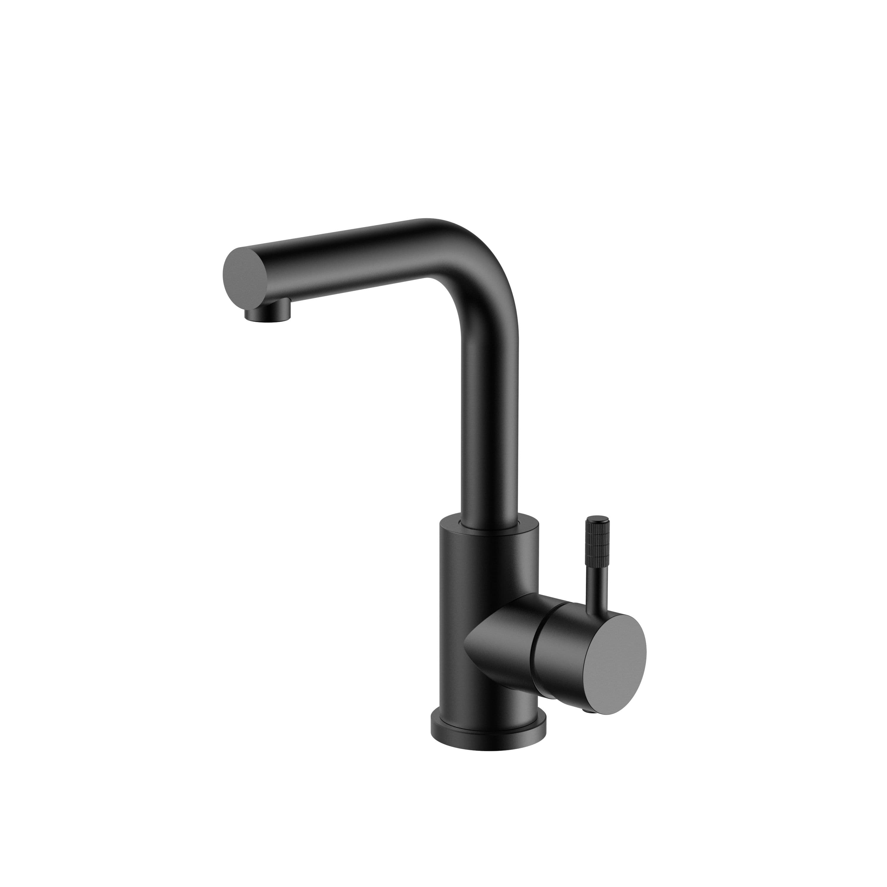 STRIA MITIGEUR LAVABO/ÉVIER – BEC DROIT – MOBILE – DÉMARRAGE À FROID – POIGNÉE AVEC STRUCTURE STRIÉE RAFFINÉE – SANS BONDE – NOIR MAT (PVD) vue 1