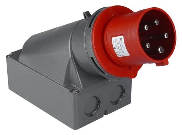 Prise CEE mâle murale 5 x 63A avec contact pilote 380 - 415Vac Rouge IP44 vue 1