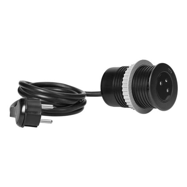 Prise de meuble encastrée 2 pôles + T avec système EasyEject, USB QC 3.0, câble 1.5m +adaptateur USB vue 1