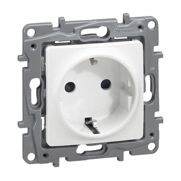 Niloé prise 2 pôles + T schuko 16A bornes automatiques Blanc à griffes vue 1