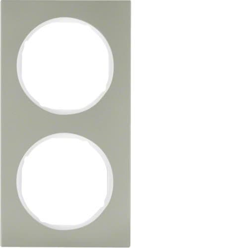 Plaque de recouvrement 2 postes Berker R.3 Inox / Blanc polaire vue 1