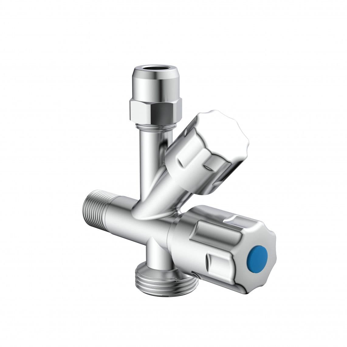 986290148 GA-robinet d'équerre, chromé, 3/8" M x 3/4" M x 3/8" M x 10 mmQ, avec clapet anti-retour vue 1