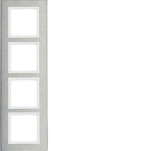 Plaque de recouvrement 4 postes Berker B.7 Inox / Blanc polaire vue 1