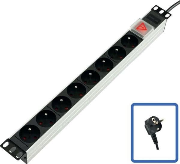 Multiprise rackable Lanview 19", 1u, 2m, 10A, avec 8 prises schuko françaises de type E vue 1