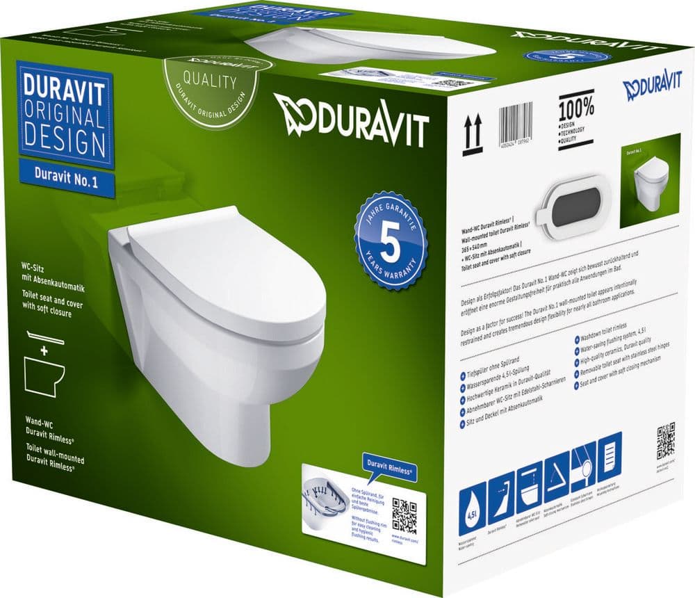 Duravit No.1 cuvette suspendue Rimless pack Compact vue 1