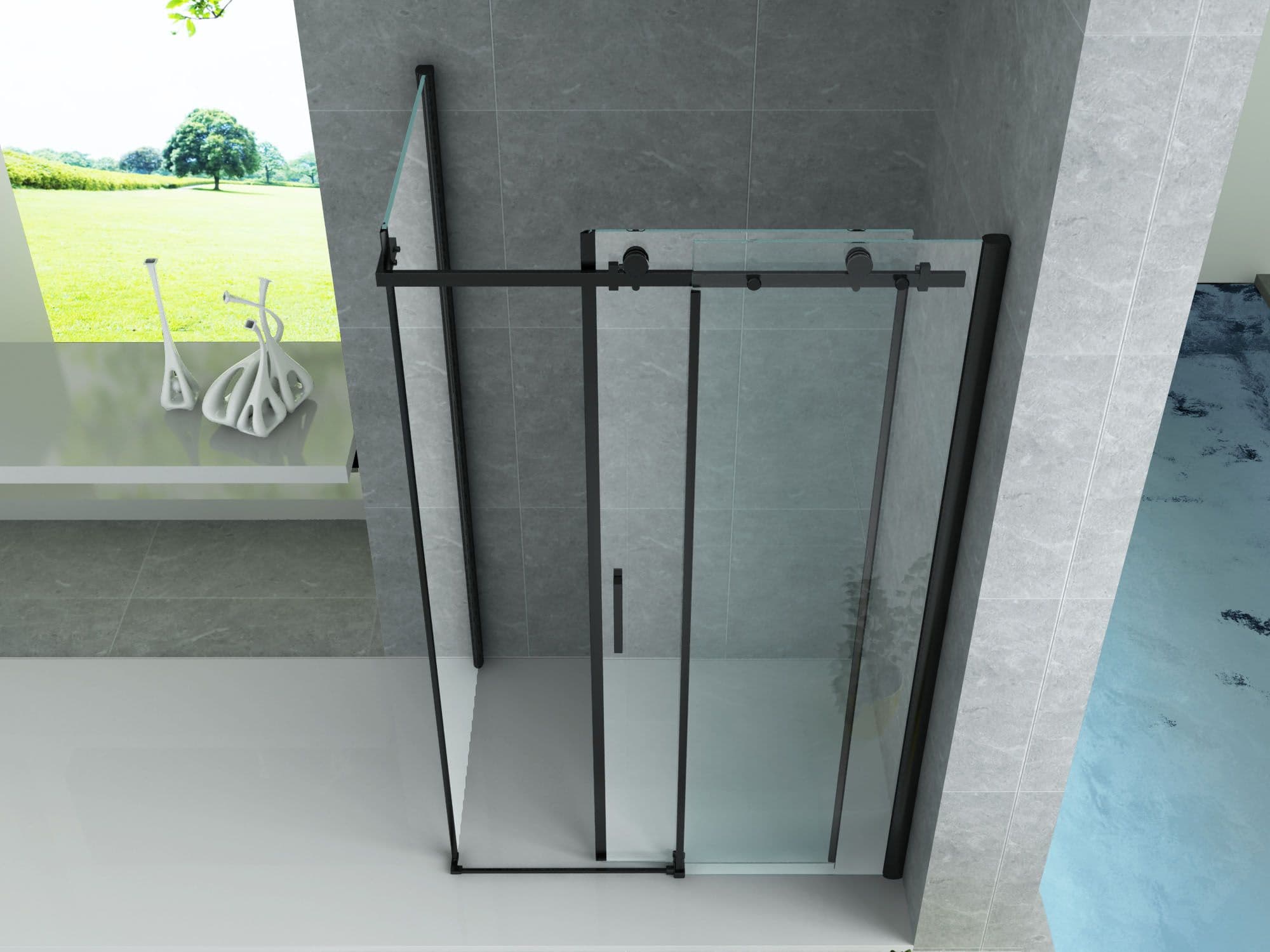 ALONI CABINE DE DOUCHE – PORTE COULISSANTE ET PAROI LATÉRALE - 800X1200X1950MM - NOIR MAT-VERRE CLAIR vue 1