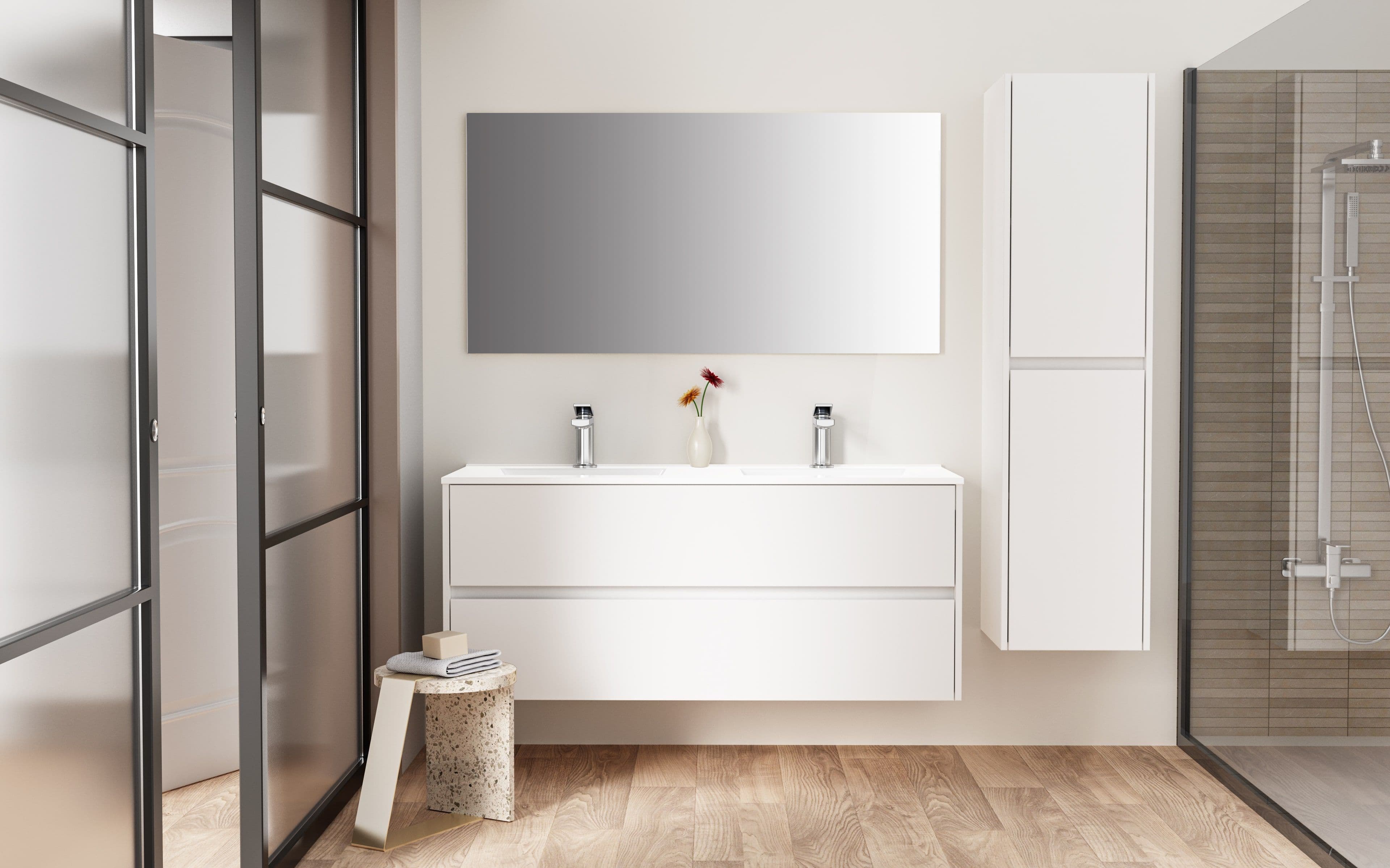 ALONI HAYAT LAVABO - 2 VASQUES - AVEC TROP-PLEIN - 2 TROUS ROBINET - MARBRE COMPOSITE - 120X1,5X45 CM - BLANC BRILLANT vue 1