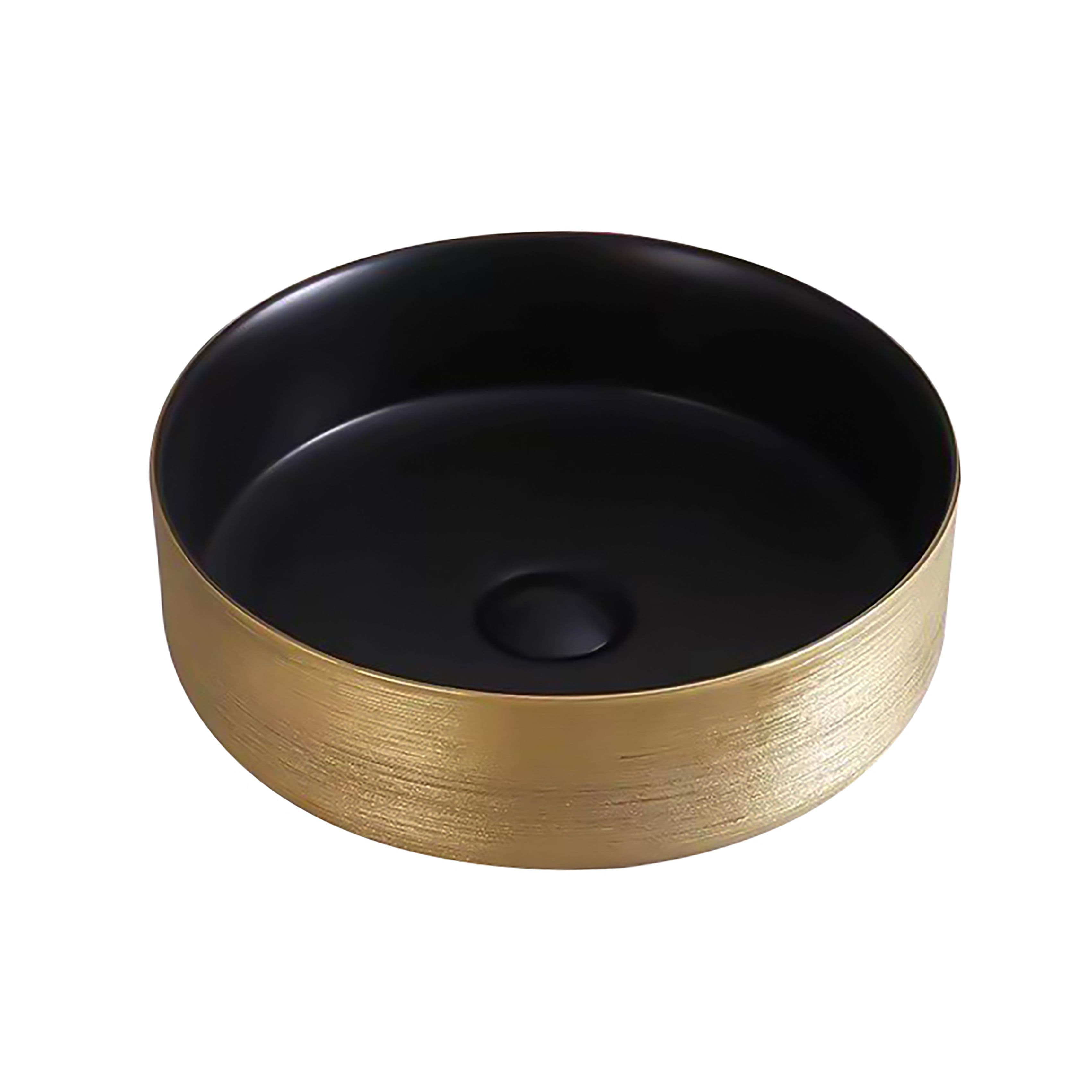 ALONI TURO LAVABO AVEC RELIEF - À POSER – SANS TROP-PLEIN – SANS TROU DE ROBINET – CÉRAMIQUE – 36X12X36 CM – OR/NOIR MAT vue 1