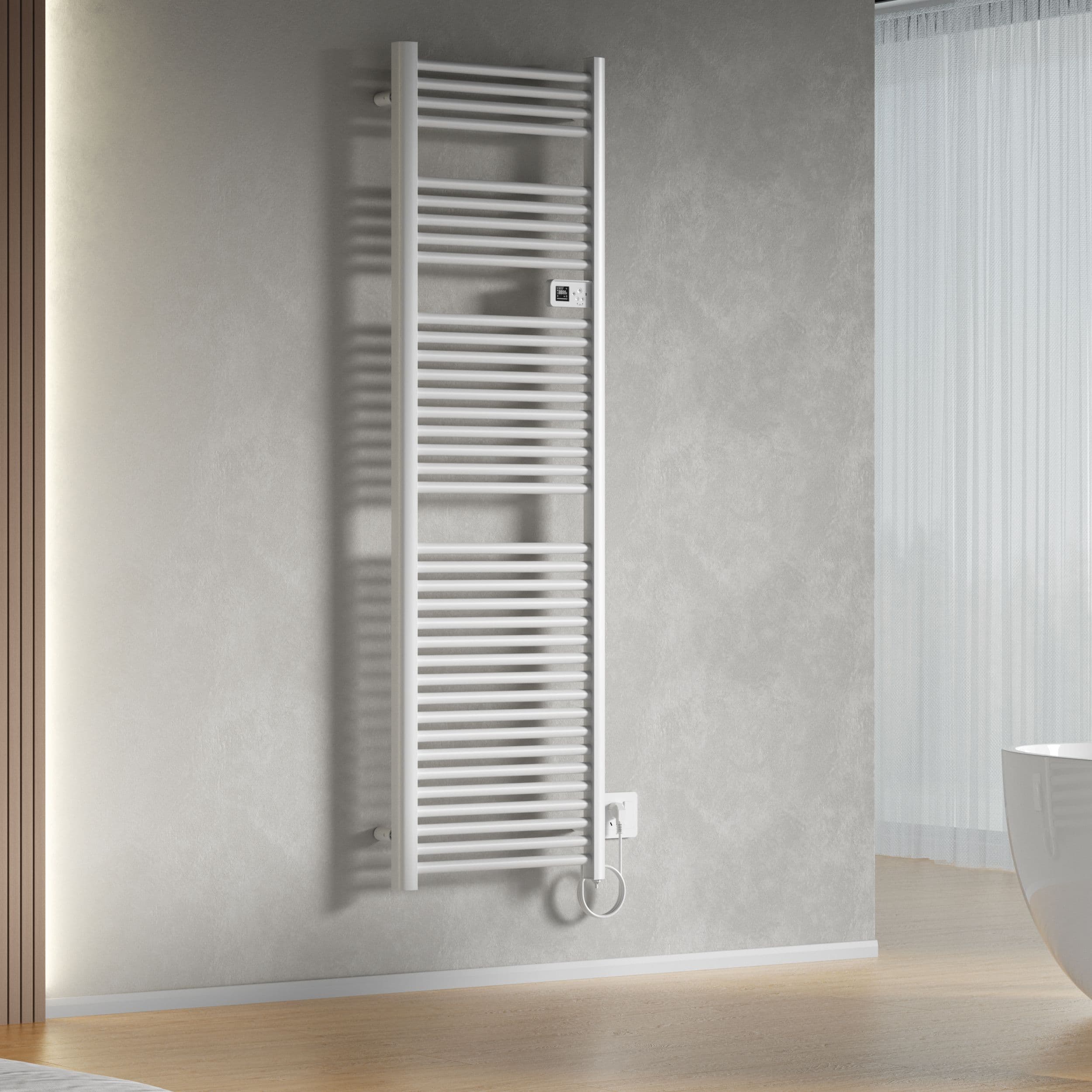 BELRAD SÈCHE-SERVIETTES ÉLECTRIQUE – AVEC THERMOSTAT NUMÉRIQUE PROGRAMMABLE – SMART WIFI - 1000W – 1800X540X133 MM – BLANC BRILLANT vue 1