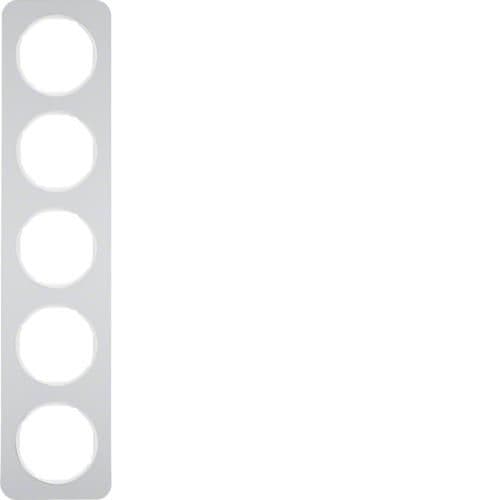 Plaque de recouvrement 5 postes Berker R.1 Alu / Blanc polaire vue 1