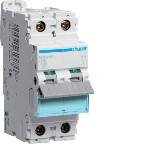 Disjoncteur 10kA - courbe C - 2 pôles - 20A - 2 modules vue 1