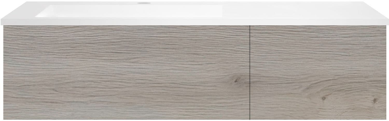 SOUS MEUBLE COFFEE 2 TIROIRS 120 CHENE ARGENT+LAVABO GAUCHE EN MARBRE SYNTHETIQUE BLANC vue 1