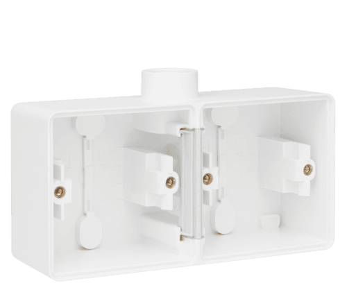Boîte en saillie double horizontal étanche aux projections d'eau avec une entrée M20 pour deux fonctions, couleur blanc vue 1