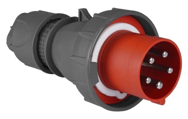 Fiche CEE mâle 5 x 125A avec contact pilote 380 - 415Vac Rouge IP67 vue 1