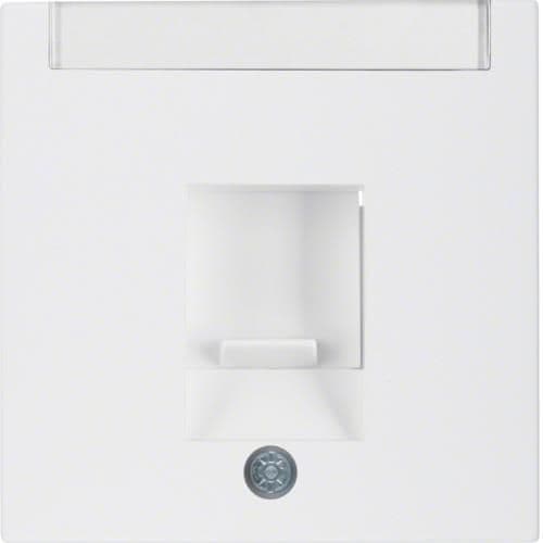 Enjoliveur avec 1 volet antipoussière et porte - étiquette Berker S.1 / B.3 / B.7 Blanc polaire, mat vue 1