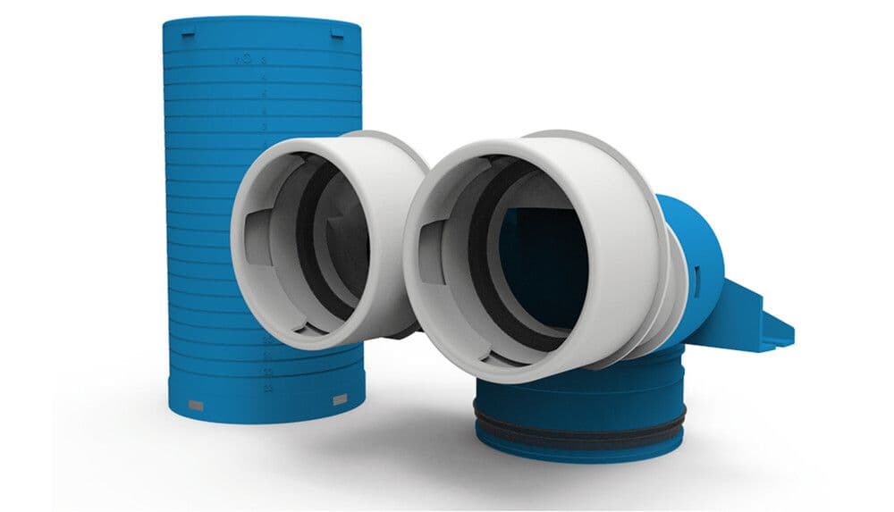 Vent-Axia VVCHL250-290 collecteur terminal 2 x D 90 mm 125 mm 90° manchon long vue 1