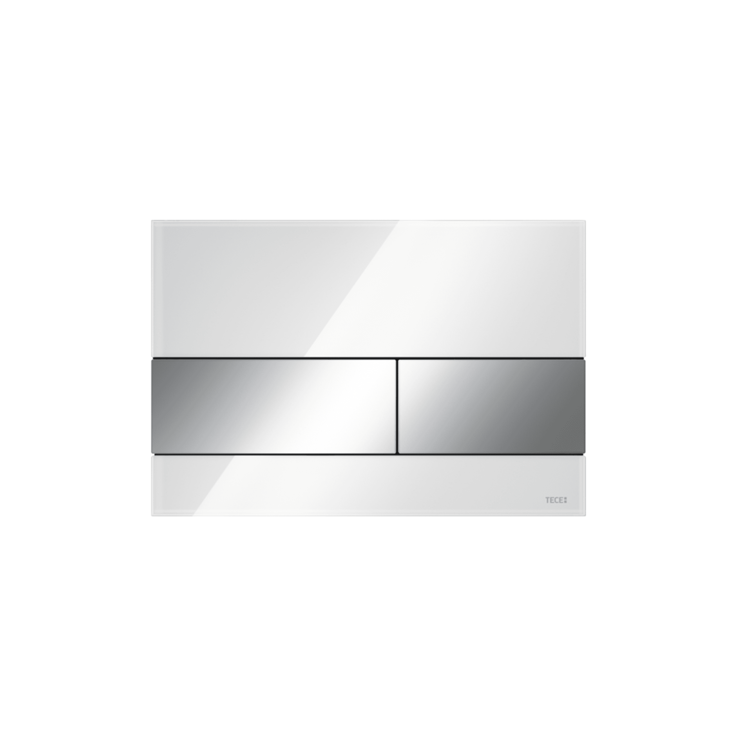 PLAQUE DE DECLENCHEMENT WC TECESQUARE, DOUBLE TOUCHES, VERRE BLANC, TOUCHES CHROMEES BRILLANTES vue 1