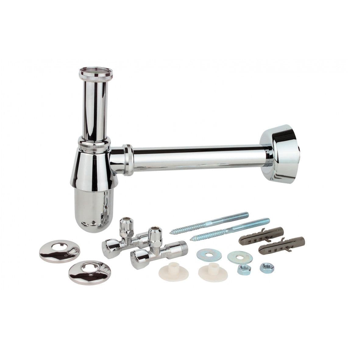 98800004 lavabo-siphon à bouteille-Set, chromé, 1 1/4" x 32 mm, avec fixation, avec 2x robinet d'équerre vue 1
