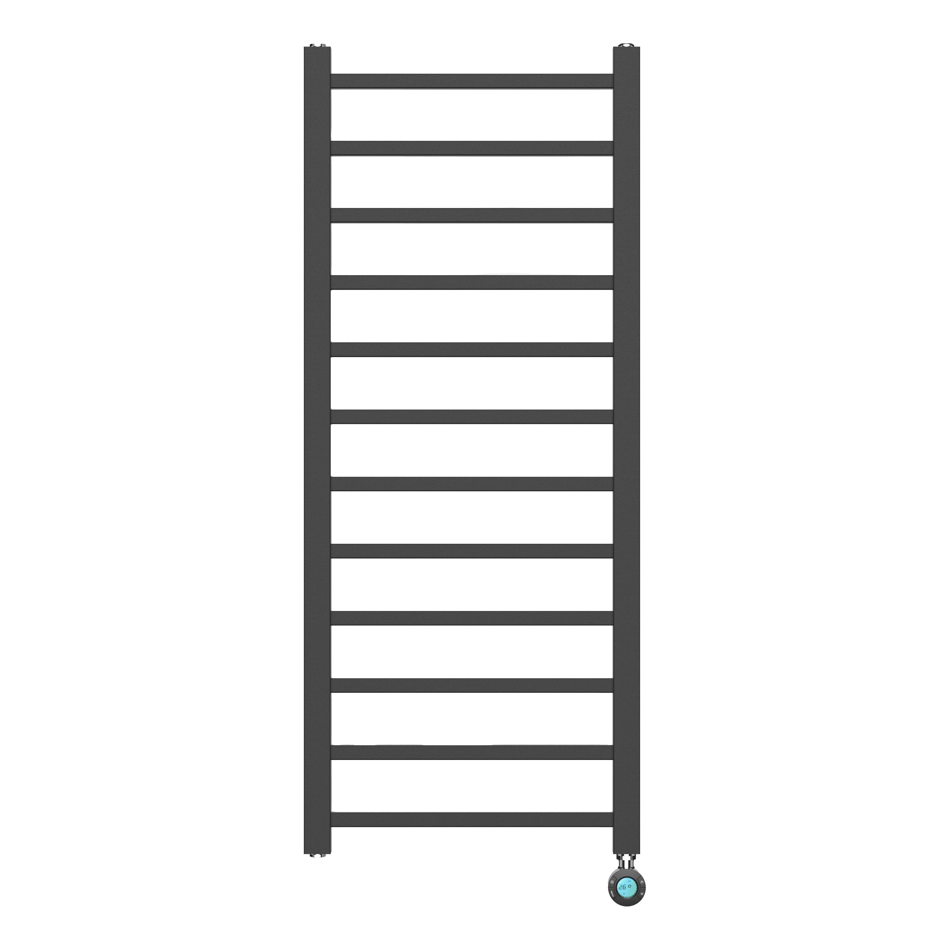BELRAD SÈCHE-SERVIETTES ÉLECTRIQUE – AVEC THERMOSTAT NUMÉRIQUE PROGRAMMABLE – RACCORD À DROITE – 413W – 1200X500 MM – NOIR MAT vue 1